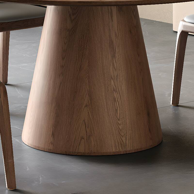 Italian Solid Wood Round Dining Table with Rotating Stone Center