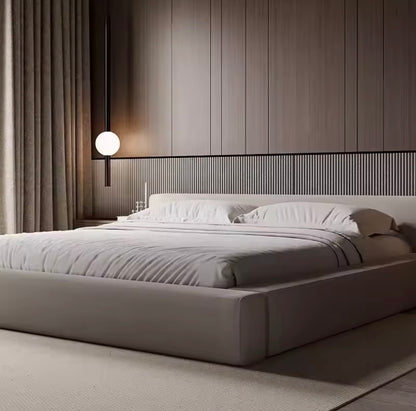 Italian Minimalist Cotton-Linen Bed with Solid Wood Frame