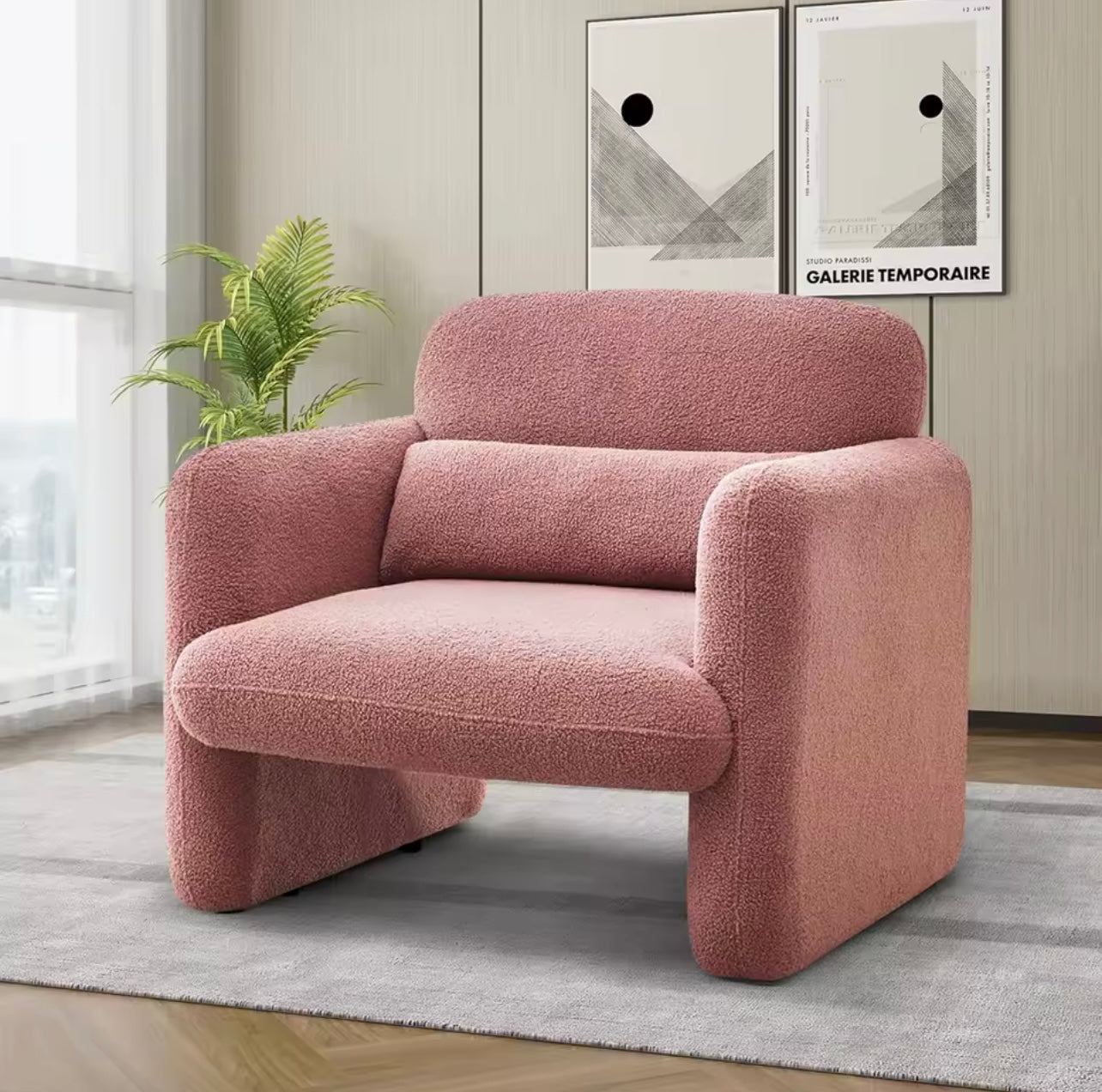 Orange Modern Upholstered Chair - Single Sofa Chair with Pillow