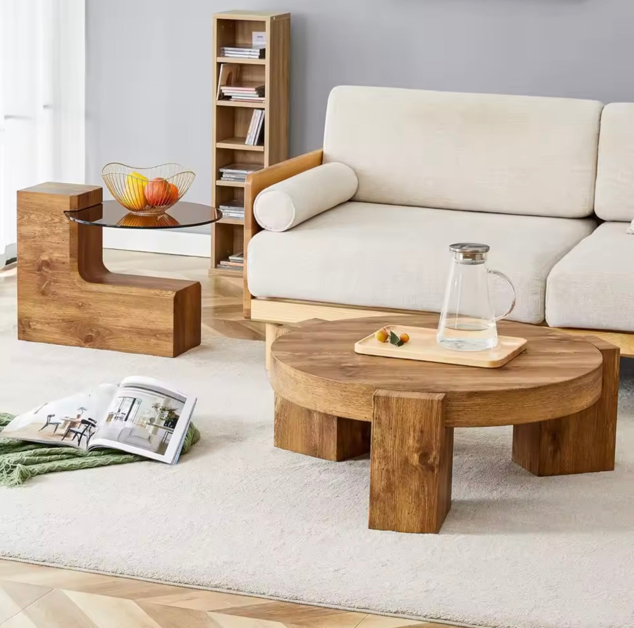 Round Nesting Coffee Table, 2-in-1 Detachable Small & Large MDF Table