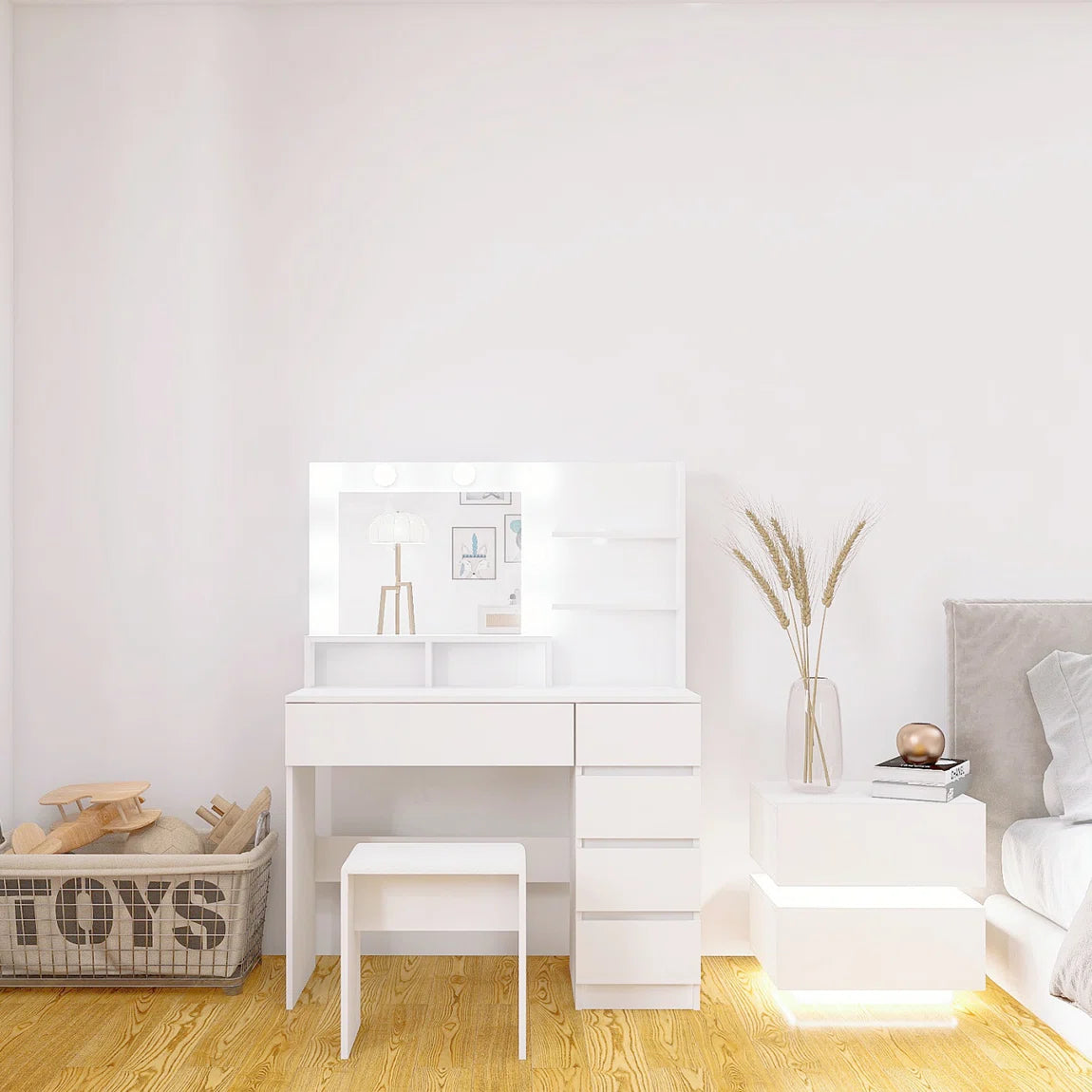 Vanity Mirror with Lights - White Makeup Vanity and Stool