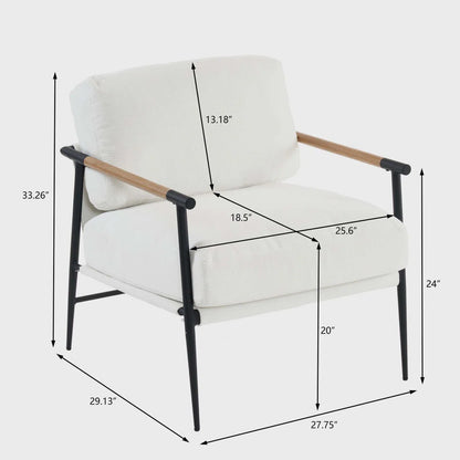 Modern White Mid Century Accent Chair with Cushion, Chenille Chair