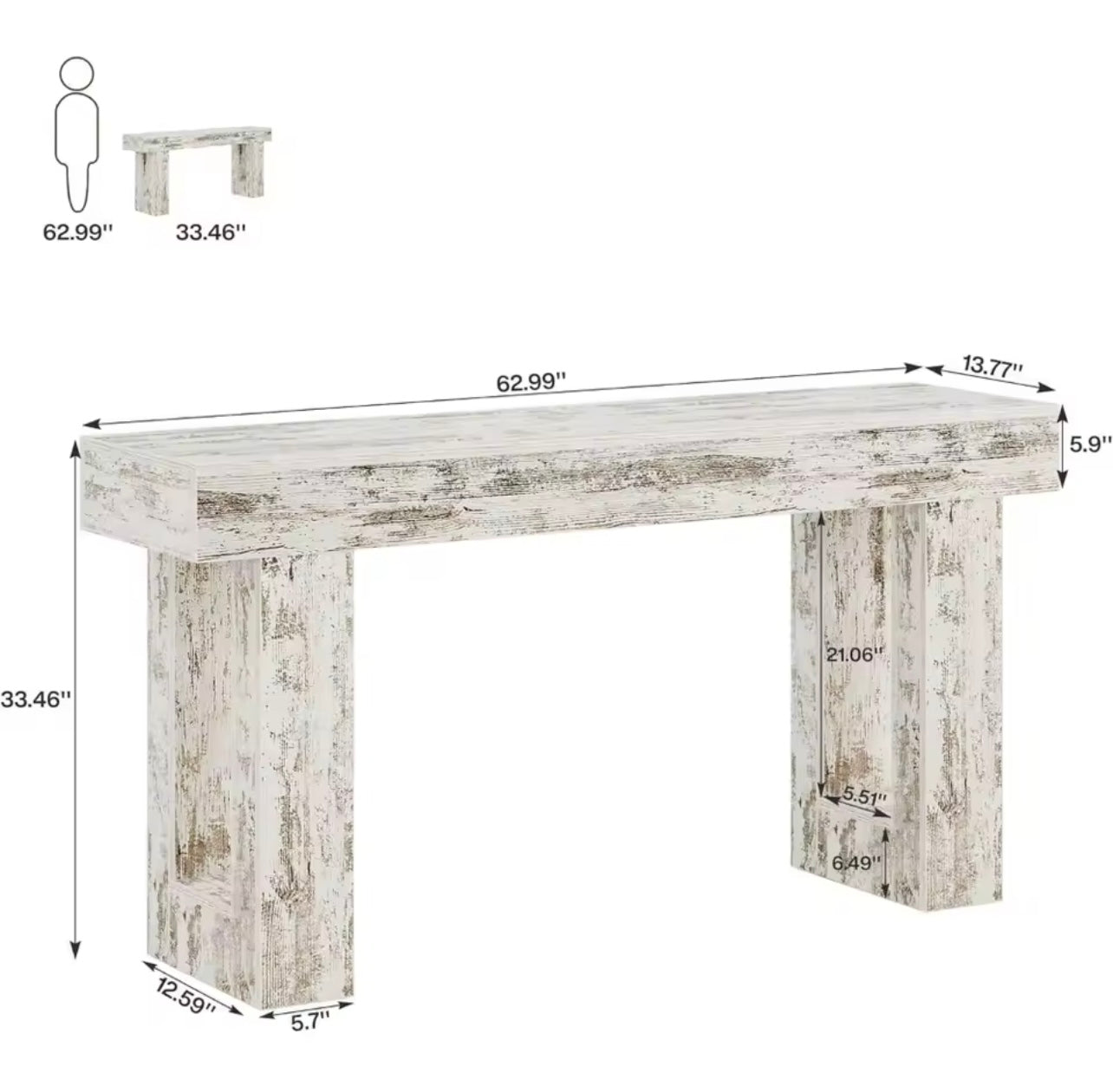 63” Farmhouse Console Table, Wooden Rectangular Entryway Table