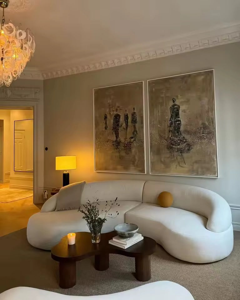 Italian Contemporary Curved Sofa, White Minimalist Couch