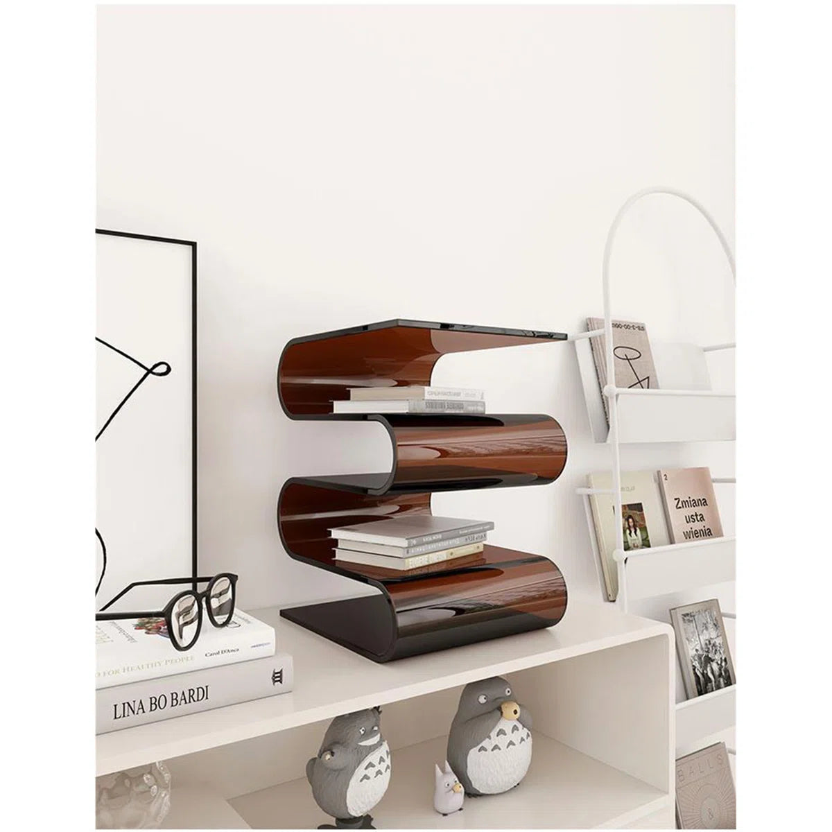 Transparent Side Table with Magazine Rack