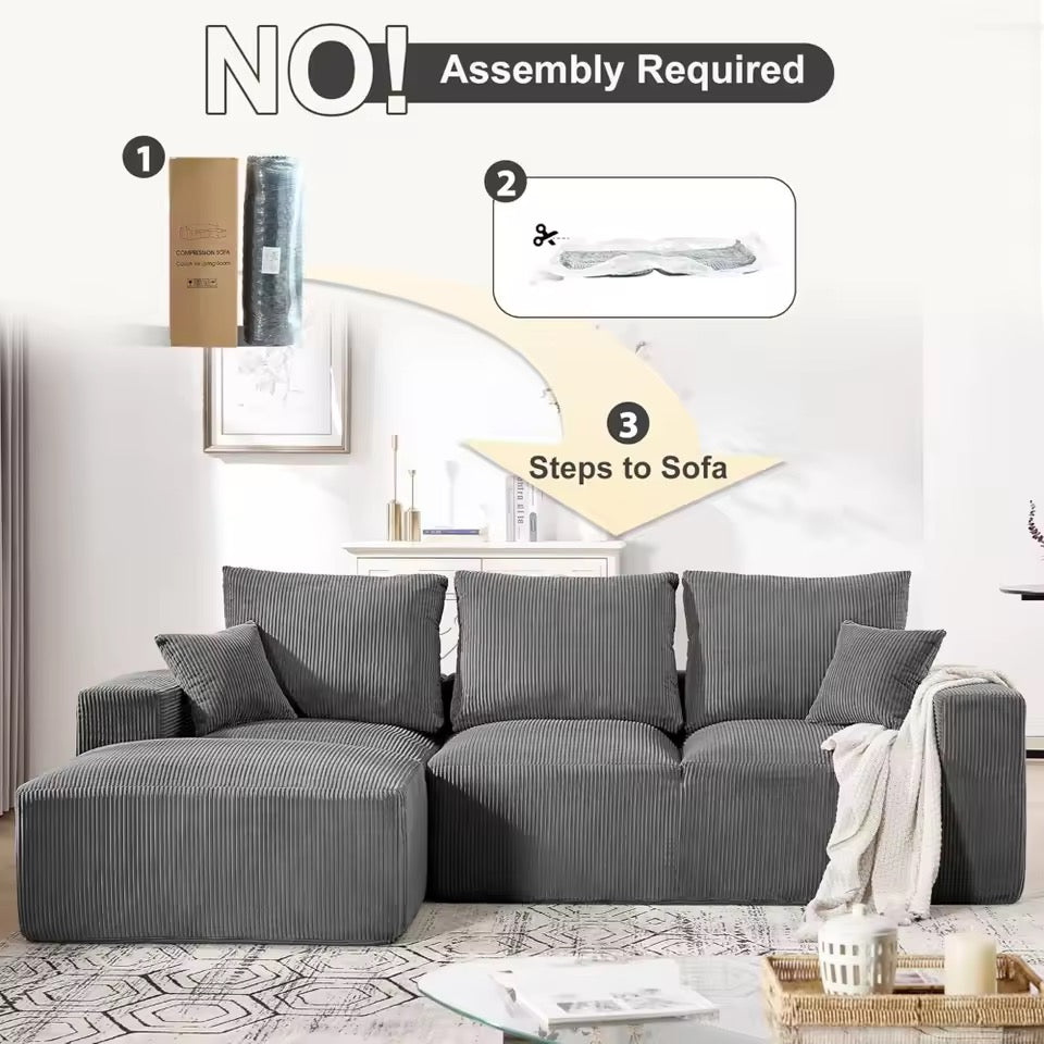 108” Upholstered Corduroy Deep Seat L-Shape Sofa with Chaise