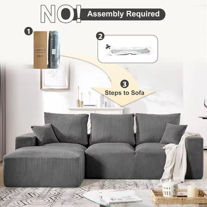 108” Upholstered Corduroy Deep Seat L-Shape Sofa with Chaise