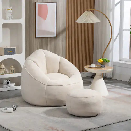 Beige Bean Bag Sofa Chair with Footrest