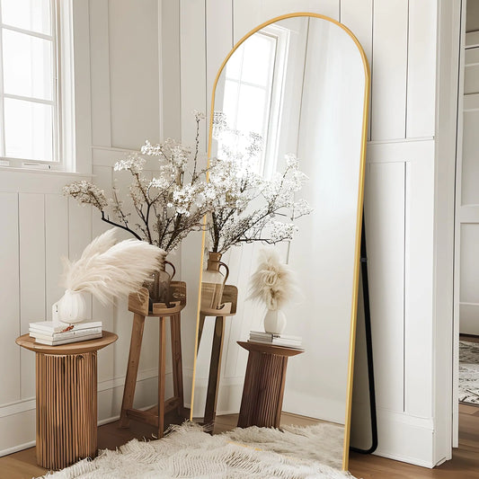 Arched Gold Full Length Mirror with Stand 64”x25”
