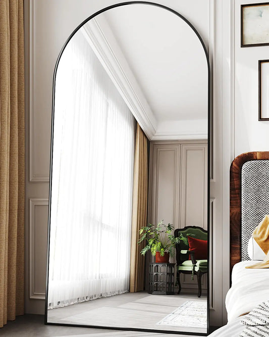Extra Large Black Arched Floor Mirror 76”x34”