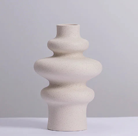 Modern White Ceramic Vase with Geometric Design (1pc)