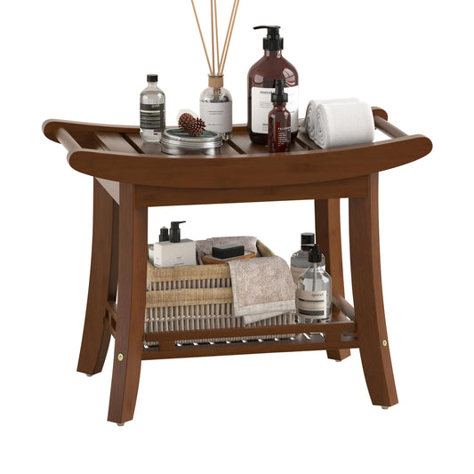 Bamboo Shower Bench with Handles – Chestnut Brown