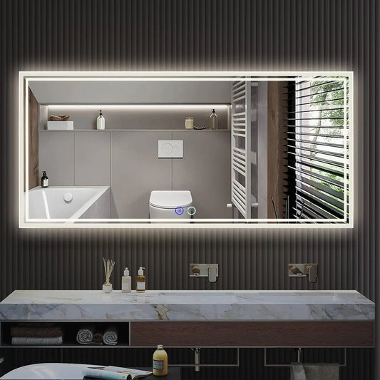 Modern LED Bathroom Mirror with Anti-Fog 60x28"