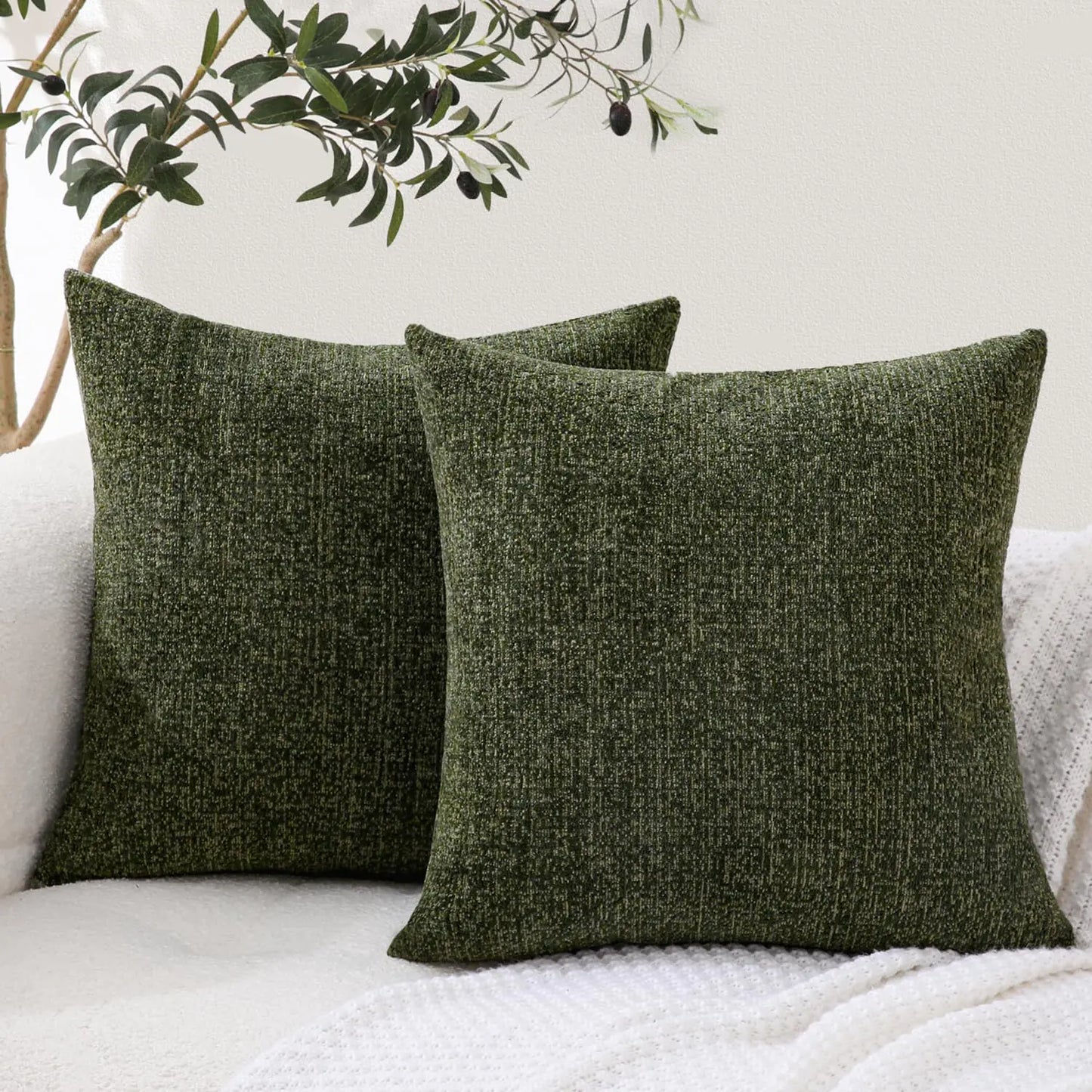 Olive Green Textured Throw Pillow Covers 20x20 Set