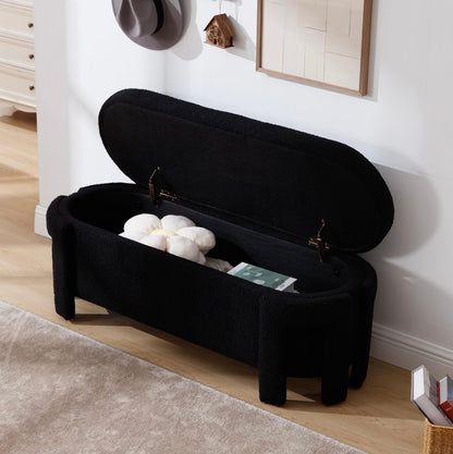 50-Inch Black Faux Fur Storage Ottoman Bench