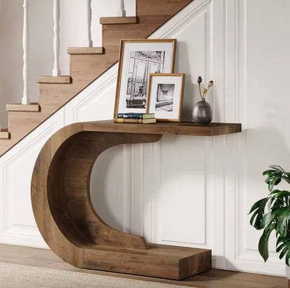 43.3” C-Shaped Console Table with Storage, Rustic Entryway Sofa Table