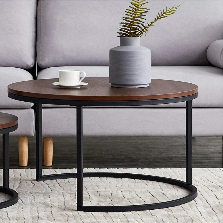 Modern Walnut Nesting Coffee Table with Metal Frame