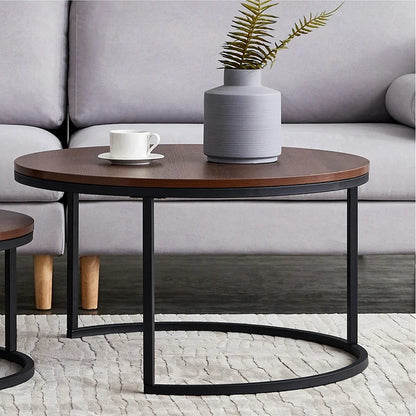 Set of 2 Modern Small Coffee Tables, Walnut Nesting Coffee Tables