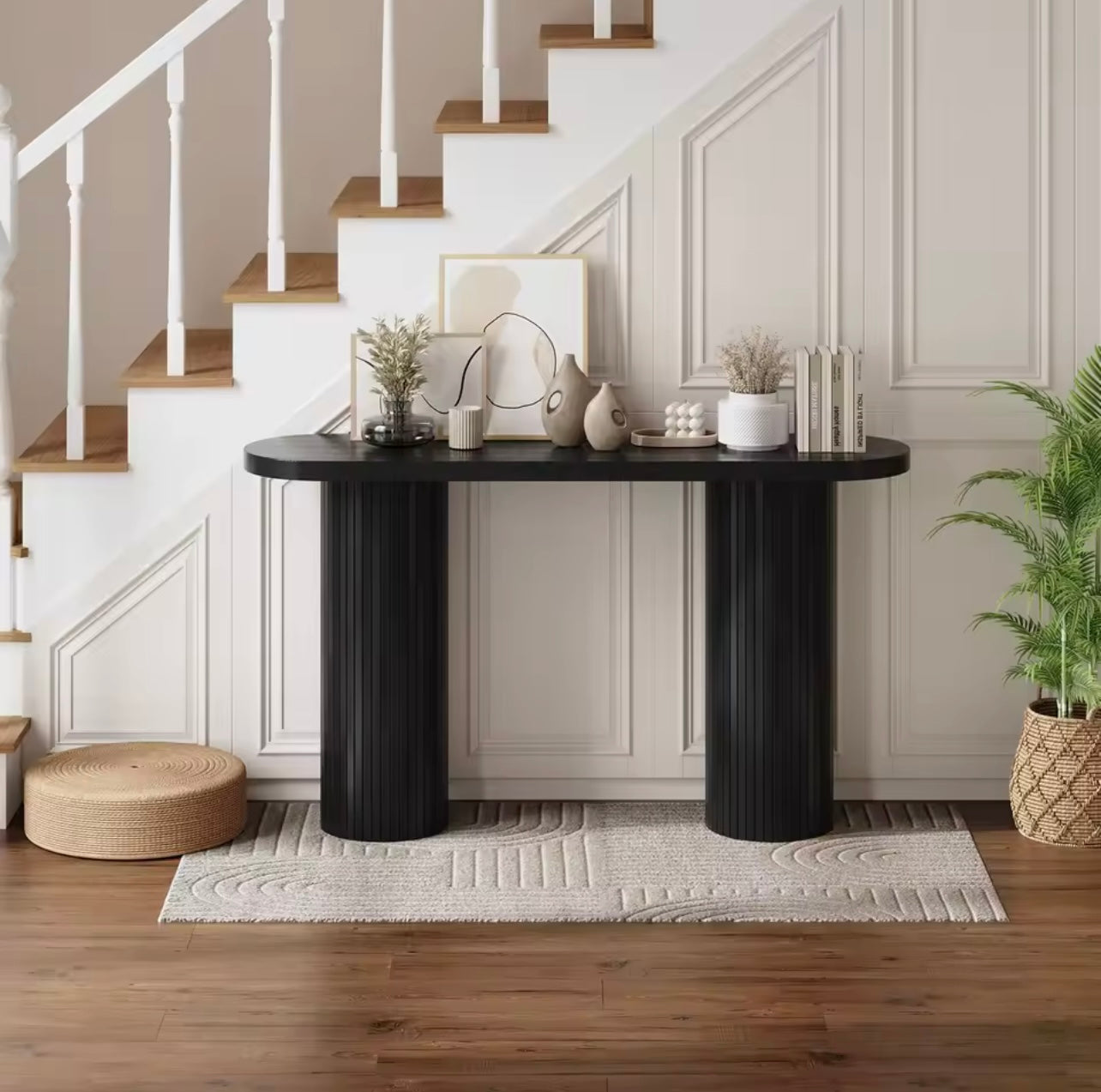 55” Modern Fluted Console Table for Entryway or Behind Sofa, Black