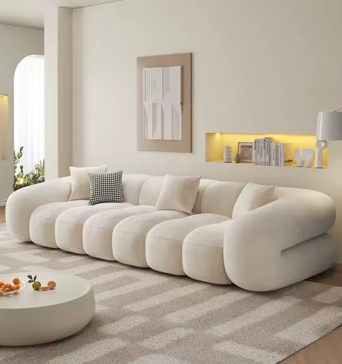Cream Milk-Velvet Cloud Sofa with Deep Seating