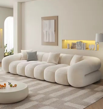 Cream Milk-Velvet Cloud Sofa with Deep Seating