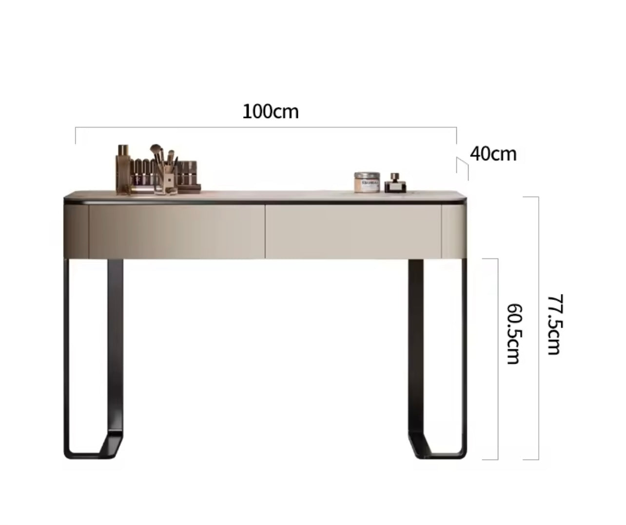 Beige Minimalist Vanity Table with Rock Slab Countertop