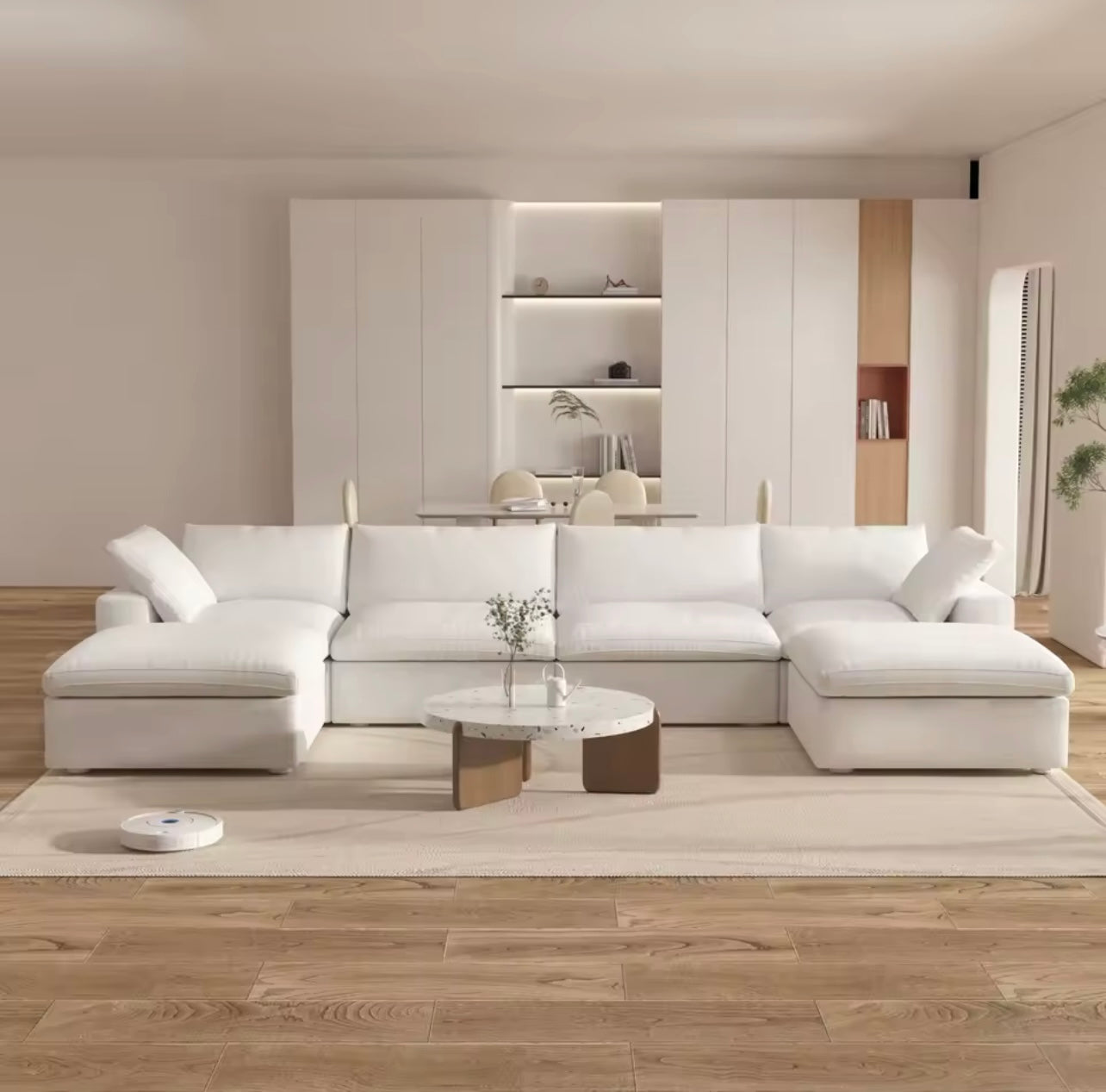 6 Piece Modular U-Shaped Sectional Sofa with Storage Ottomans, White