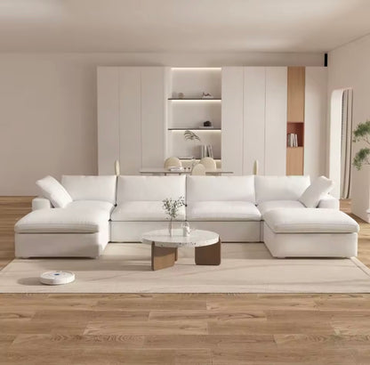6 Piece Modular U-Shaped Sectional Sofa with Storage Ottomans, White