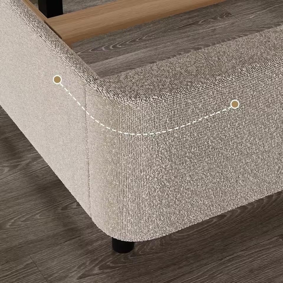 Upholstered Boucle Modern Platform Bed with Rounded Corners