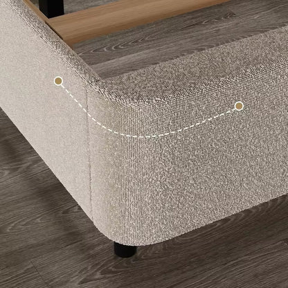 Upholstered Boucle Modern Platform Bed with Rounded Corners
