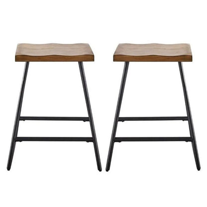 Set of 2 Wood Bar Stools for Small Spaces - Brown Counter Stools