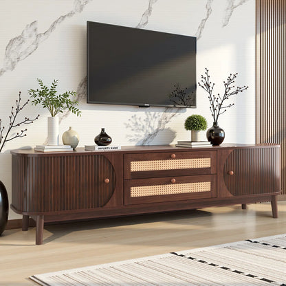 75” Modern Rattan TV Stand - Wood Media Console