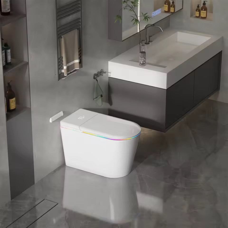LED Smart Bidet Toilet, Heated Seat, Auto Lid, Warm Air Dryer, Adjustable Wash, Self-Cleaning Nozzle