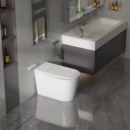 LED Smart Bidet Toilet, Heated Seat, Auto Lid, Warm Air Dryer, Adjustable Wash, Self-Cleaning Nozzle