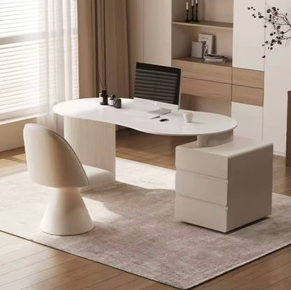 French Cream Minimalist Desk, Home Office Table with Storage