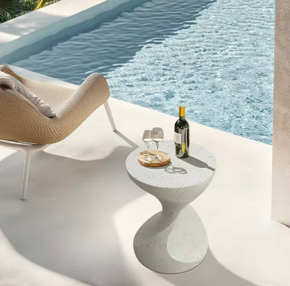 Round Concrete Outdoor Side Table, Modern Accent Piece, Graphite White