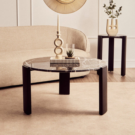Palermo Round Black Marble Top Large Coffee Table