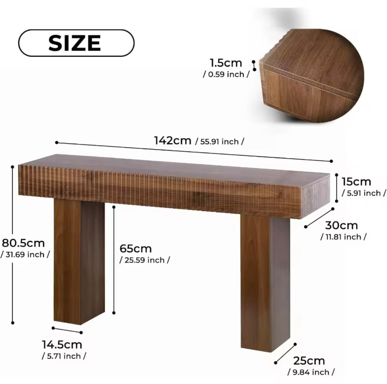 56” Farmhouse Console Table, Rectangular Wooden Sofa Table