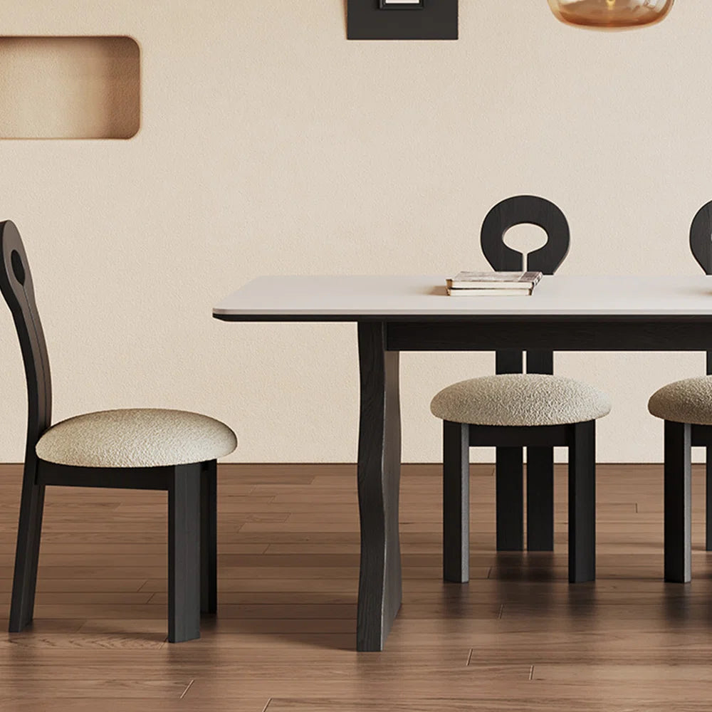 Black Ripple Rock Dining Table with White Wax Wood