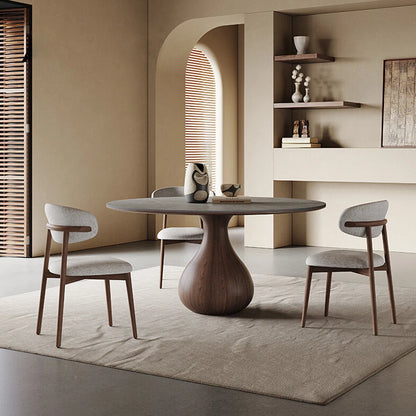 Round Sintered Stone Dining Table with Solid Wood Base
