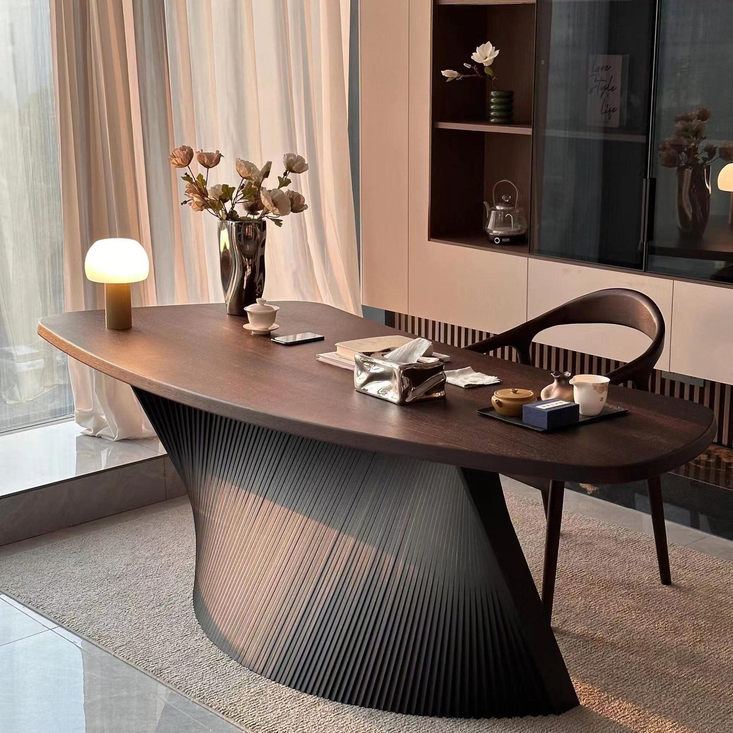 Solid Wood Executive Office Desk with Fluted Base in Black