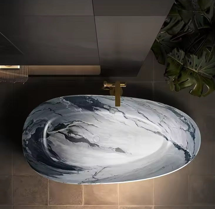 Oval Freestanding Soaking Tub, Luxury Artificial Stone Bath