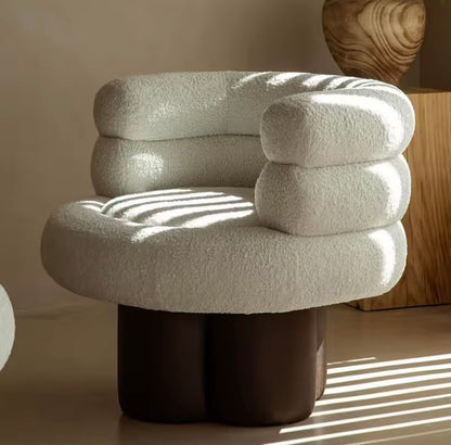 Beige Compact Lambswool Fabric Accent Chair
