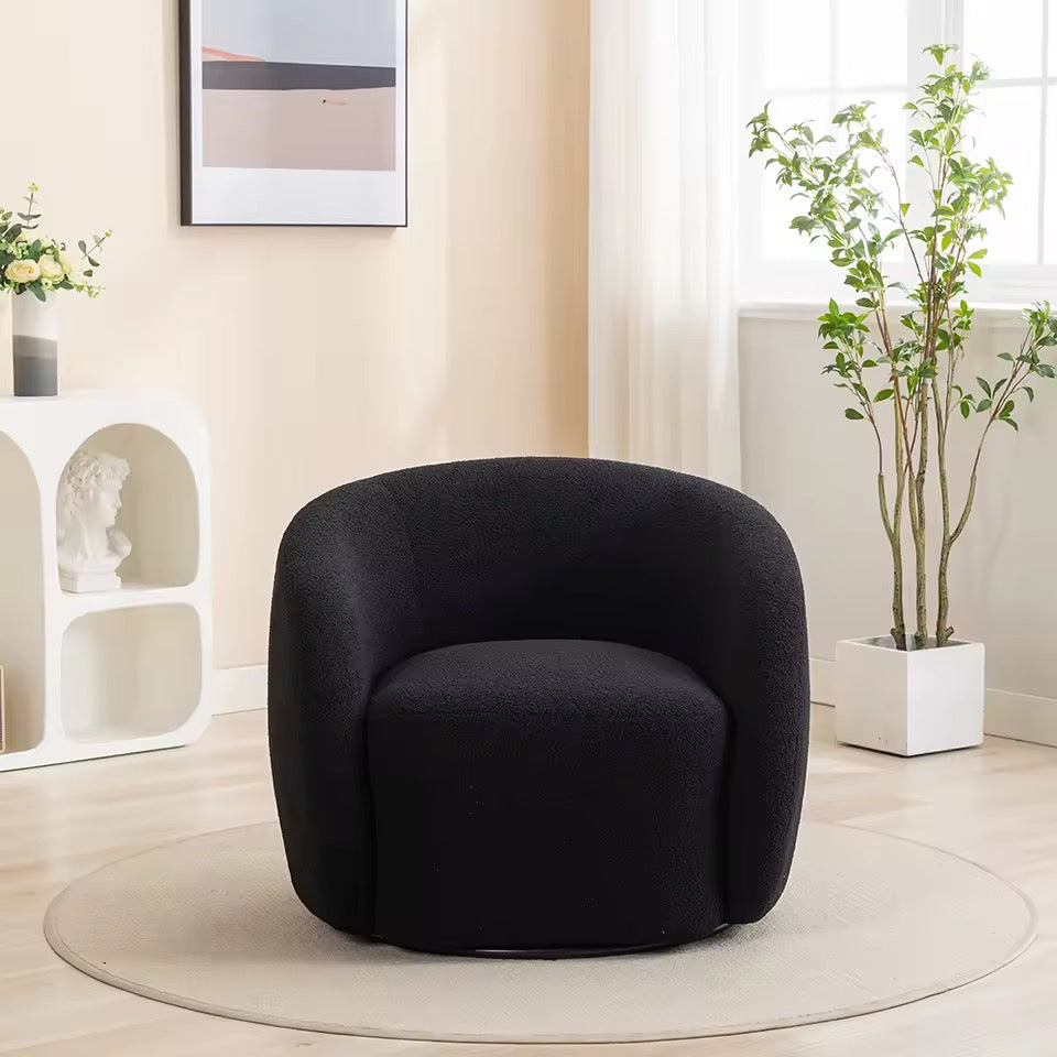 Modern 360 Degree Swivel Accent Chair, Velvet Barrel Side Chair, Black