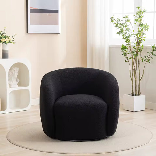 Modern 360 Degree Swivel Accent Chair, Velvet Barrel Side Chair, Black