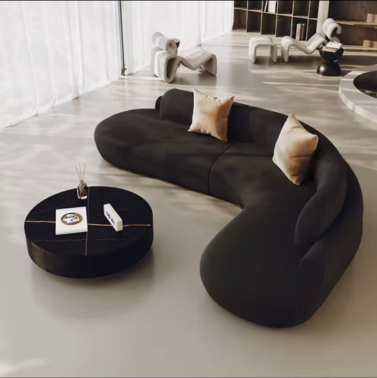 Black Ergonomic Matte Velvet Curved Corner Sofa