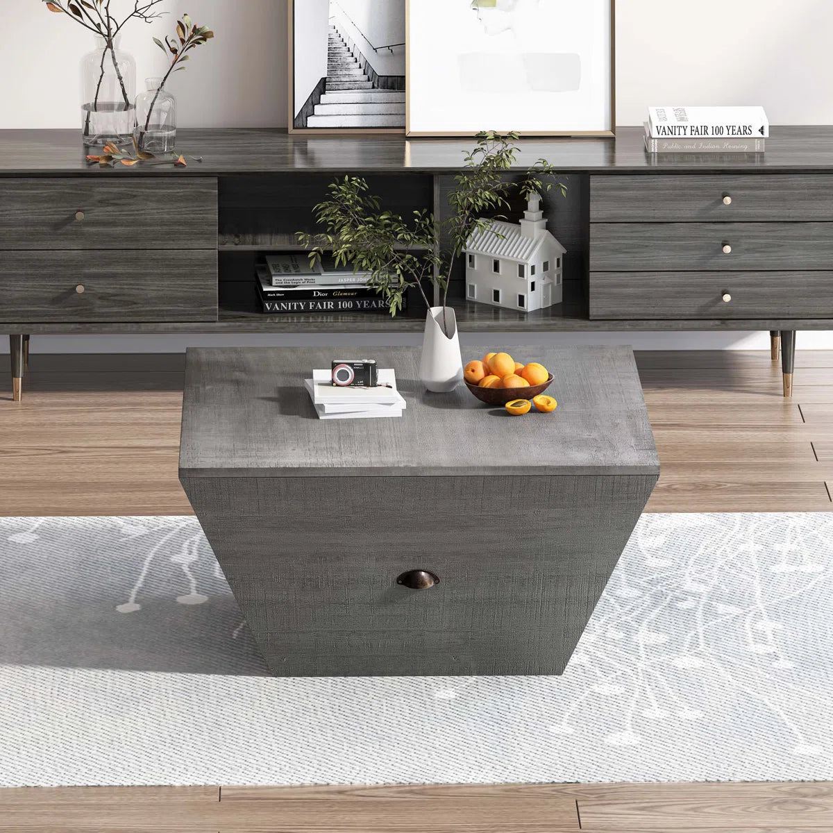 Gray Ladder Shaped Coffee Table – Modern Coffee Table with Storage