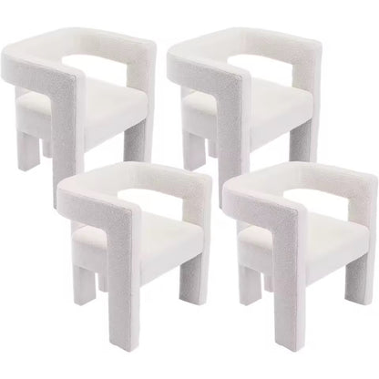 Set of 4 Upholstered White Sherpa Fabric Dining Chairs