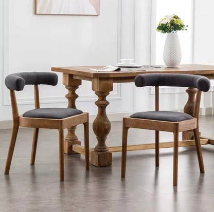 Set of 2 Upholstered Mid Century Linen Dining Chairs