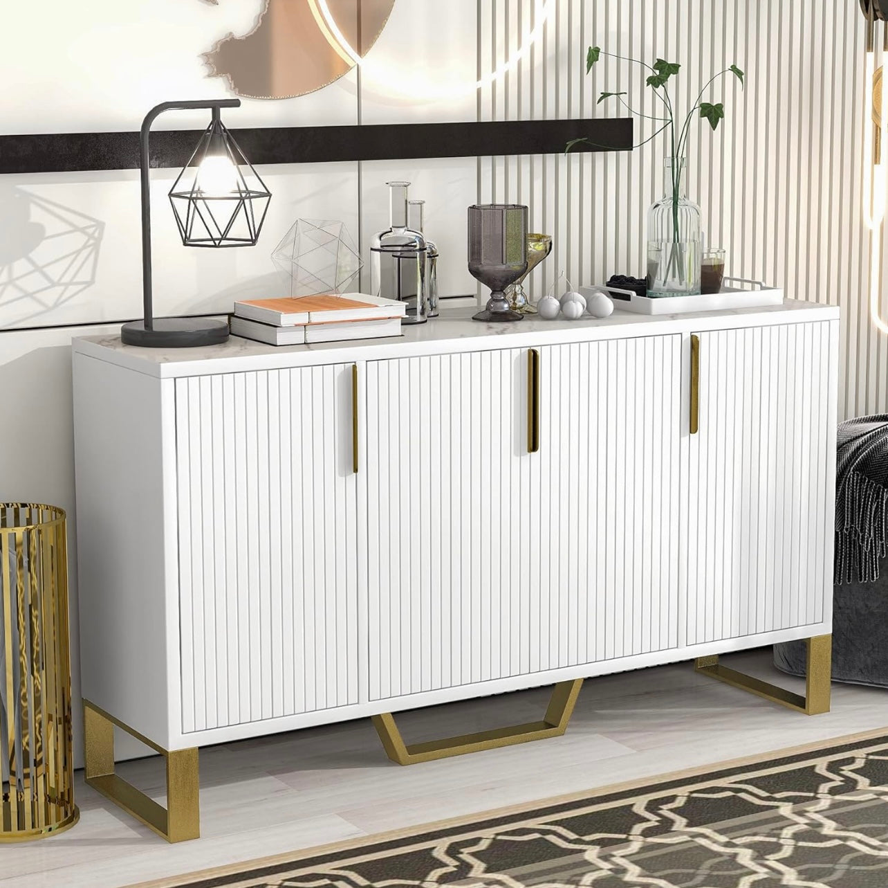 White Modern 4-Door Sideboard Buffet Cabinet